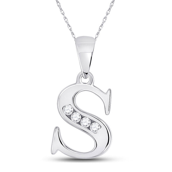 10k White Gold Womens Round Diamond S Initial Letter Pendant 1/20 Cttw
