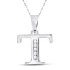 10k White Gold Womens Round Diamond T Initial Letter Pendant 1/20 Cttw