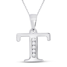  10k White Gold Womens Round Diamond T Initial Letter Pendant 1/20 Cttw