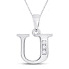 10k White Gold Womens Round Diamond U Initial Letter Pendant 1/20 Cttw
