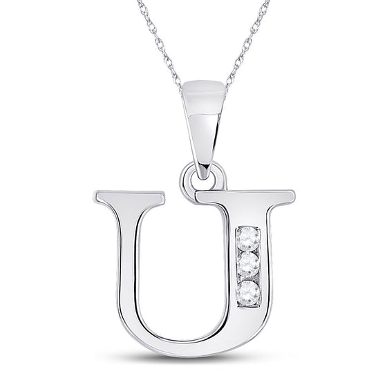 10k White Gold Womens Round Diamond U Initial Letter Pendant 1/20 Cttw