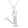 10k White Gold Womens Round Diamond V Initial Letter Pendant 1/20 Cttw
