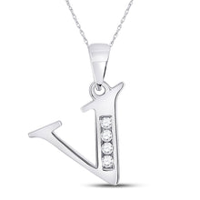  10k White Gold Womens Round Diamond V Initial Letter Pendant 1/20 Cttw