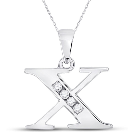 10k White Gold Womens Round Diamond X Initial Letter Pendant 1/20 Cttw