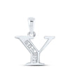 10k White Gold Womens Round Diamond Y Initial Letter Pendant 1/20 Cttw