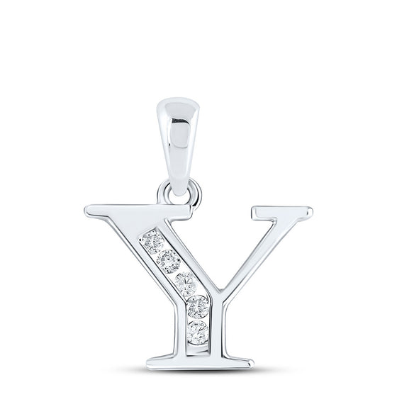 10k White Gold Womens Round Diamond Y Initial Letter Pendant 1/20 Cttw