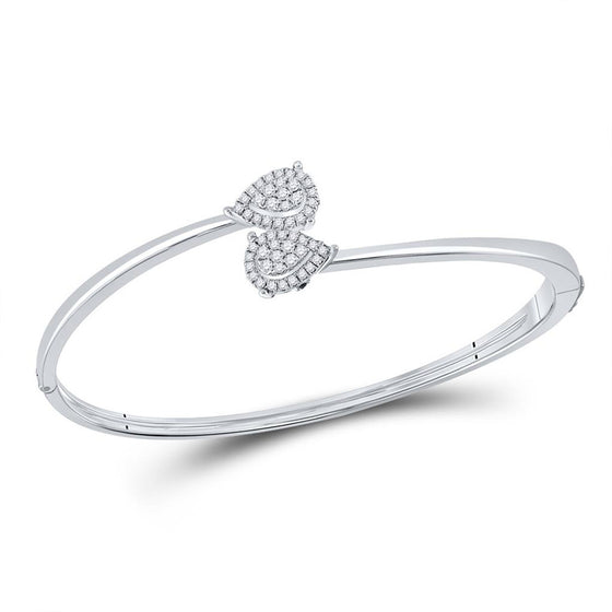 14k White Gold Womens Round Diamond Bypass Cluster Pear Bracelet 1/2 Cttw