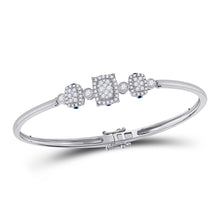  14k White Gold Womens Round Diamond Triple Cluster Bangle Bracelet 7/8 Cttw