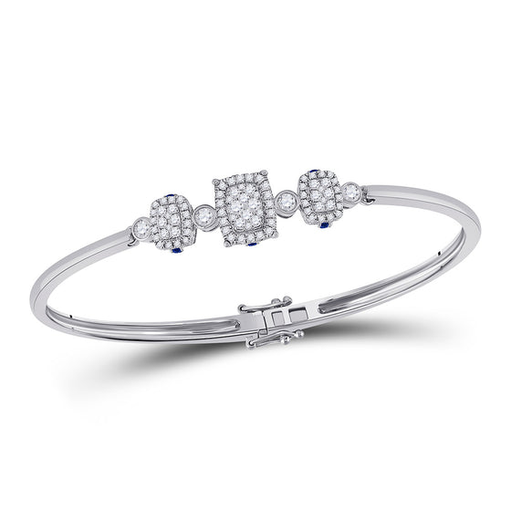 14k White Gold Womens Round Diamond Triple Cluster Bangle Bracelet 7/8 Cttw