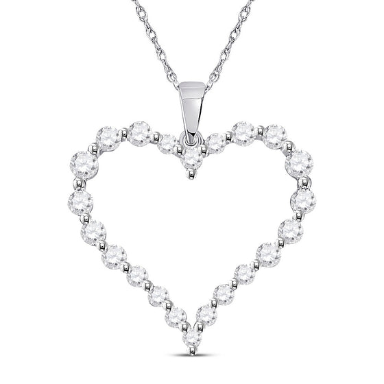 14k White Gold Womens Round Diamond Outline Heart Pendant 1 Cttw
