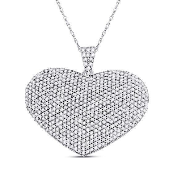 14k White Gold Womens Round Diamond Charmed Heart Pendant 2 Cttw