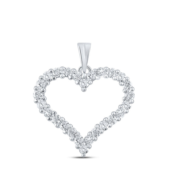 14k White Gold Womens Round Diamond Outline Heart Pendant 1 Cttw