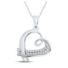  10k White Gold Womens Round Diamond Heart Pendant 1/10 Cttw