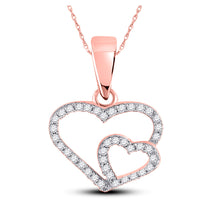  10k Rose Gold Womens Round Diamond Double Heart Pendant 1/10 Cttw