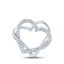  10k White Gold Womens Round Diamond Double Heart Pendant 1/4 Cttw