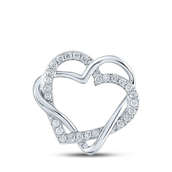 10k White Gold Womens Round Diamond Double Heart Pendant 1/4 Cttw