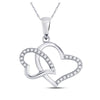 10k White Gold Womens Round Diamond Double Heart Pendant 1/6 Cttw