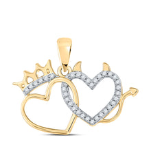  10k Yellow Gold Womens Round Diamond Double Heart Pendant 1/6 Cttw