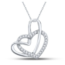  10k White Gold Womens Round Diamond Heart Pendant 1/12 Cttw