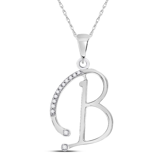 10k White Gold Womens Round Diamond B Initial Letter Pendant 1/12 Cttw