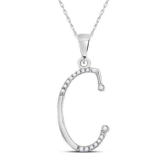 10k White Gold Womens Round Diamond C Initial Letter Pendant 1/12 Cttw