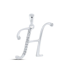  10k White Gold Womens Round Diamond H Initial Letter Pendant 1/12 Cttw