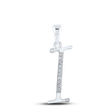  10k White Gold Womens Round Diamond I Initial Letter Pendant 1/12 Cttw