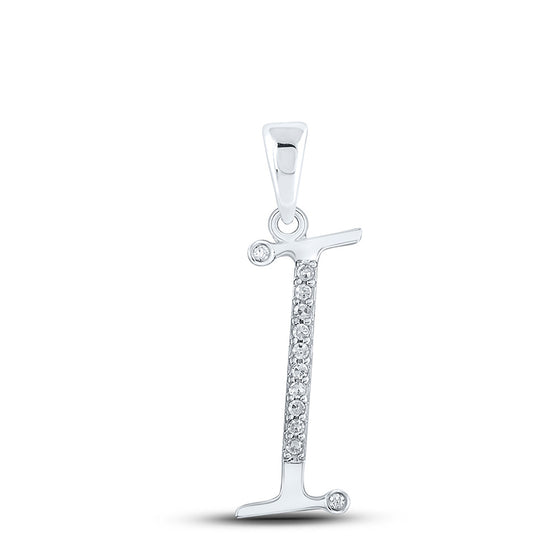 10k White Gold Womens Round Diamond I Initial Letter Pendant 1/12 Cttw