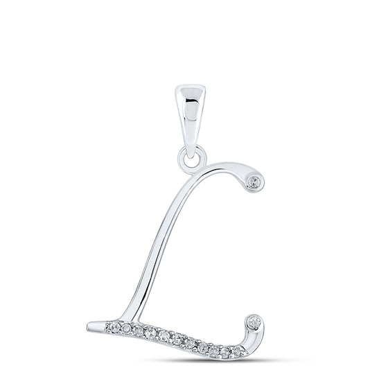 10k White Gold Womens Round Diamond L Initial Letter Pendant 1/12 Cttw