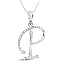  10k White Gold Womens Round Diamond Initial P Letter Pendant 1/12 Cttw