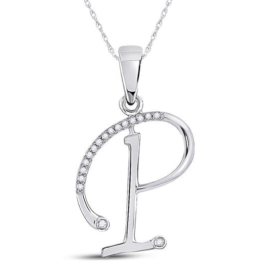 10k White Gold Womens Round Diamond Initial P Letter Pendant 1/12 Cttw