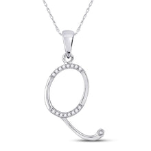  10k White Gold Womens Round Diamond Initial Q Letter Pendant 1/12 Cttw