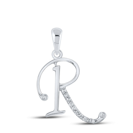 10k White Gold Womens Round Diamond R Initial Letter Pendant 1/12 Cttw