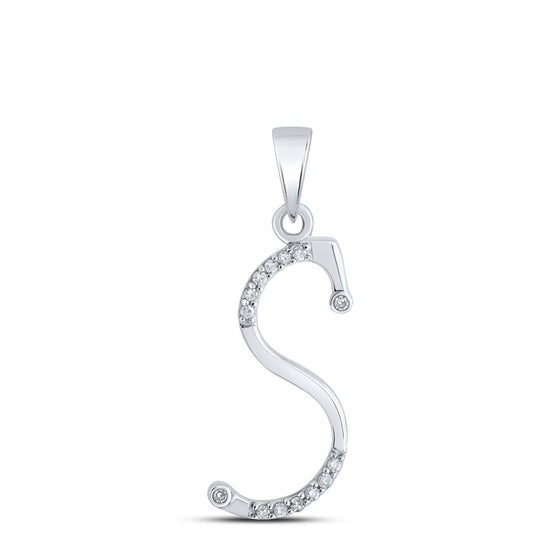 10k White Gold Womens Round Diamond S Initial Letter Pendant 1/10 Cttw