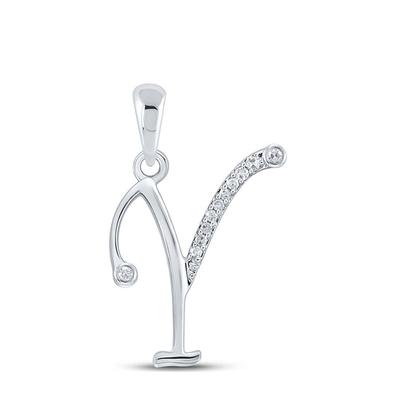 10k White Gold Womens Round Diamond Y Initial Letter Pendant 1/20 Cttw