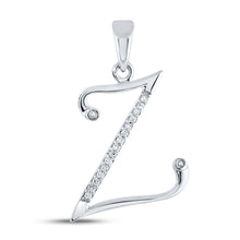  10k White Gold Womens Round Diamond Initial Z Letter Pendant 1/12 Cttw
