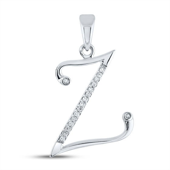 10k White Gold Womens Round Diamond Initial Z Letter Pendant 1/12 Cttw