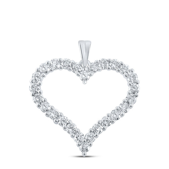 14k White Gold Womens Round Diamond Outline Heart Pendant 2 Cttw