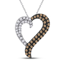  14k White Gold Womens Round Brown Diamond Heart Pendant 1/3 Cttw