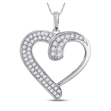  10k White Gold Womens Round Diamond Heart Pendant 1/4 Cttw