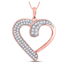  10k Rose Gold Womens Round Diamond Heart Pendant 1/4 Cttw