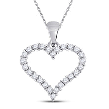  14k White Gold Womens Round Diamond Outline Heart Pendant 1/4 Cttw