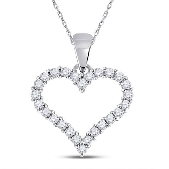 14k White Gold Womens Round Diamond Outline Heart Pendant 1/4 Cttw