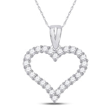  14k White Gold Womens Round Diamond Outline Heart Pendant 1/2 Cttw