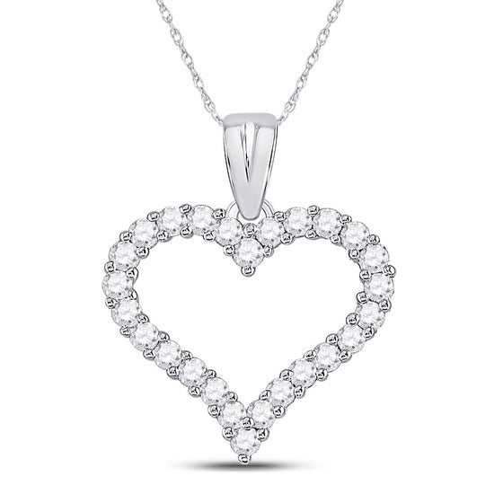 14k White Gold Womens Round Diamond Outline Heart Pendant 1/2 Cttw