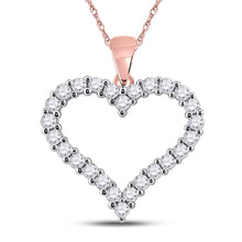  14k Rose Gold Womens Round Diamond Heart Pendant 1 Cttw