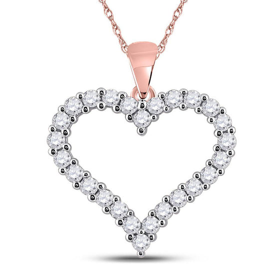 14k Rose Gold Womens Round Diamond Heart Pendant 1 Cttw