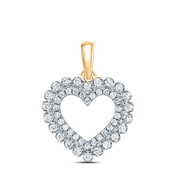 14k Yellow Gold Womens Round Diamond Heart Pendant 3/8 Cttw