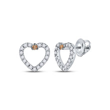  10k White Gold Womens Round Brown Diamond Heart Earrings 1/6 Cttw