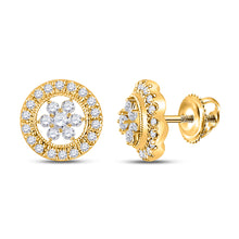  14k Yellow Gold Womens Round Diamond Circle Cluster Earrings 3/8 Cttw